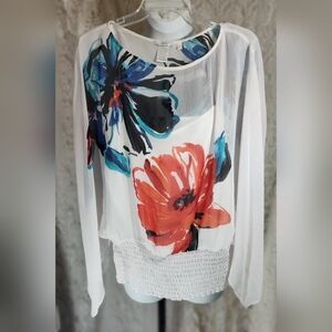 Halo Blue Orange Sheet Graphic Relaxed Blouse NWOT